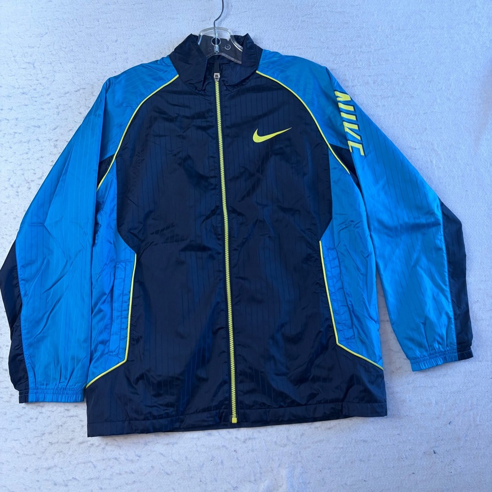 Nike Track Jacket Mens Large Blue Navy Full Zip Striped Swoosh Logo